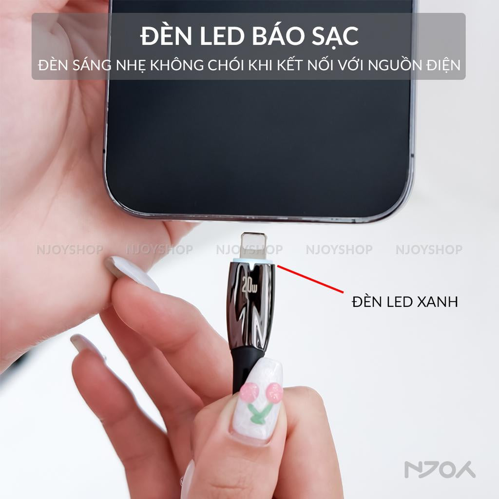 Cáp Sạc Nhanh 20W Baseus Có Đèn Led Type C to Lightning Cho iPhone