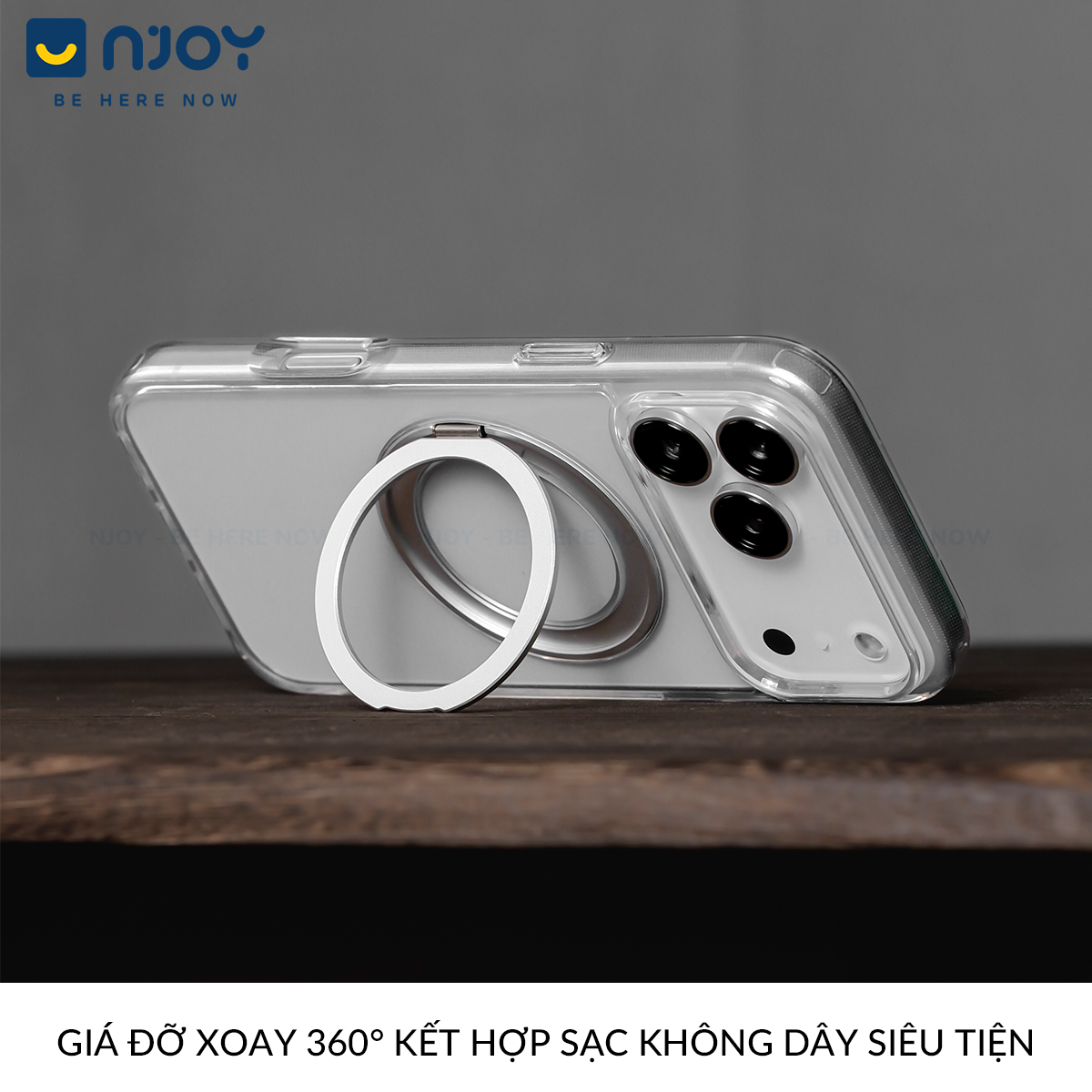 Ốp Magsafe Trong Suốt Giá Đỡ Xoay 360 Độ Cho iPhone 17 Pro Max 16 15 14 13 12