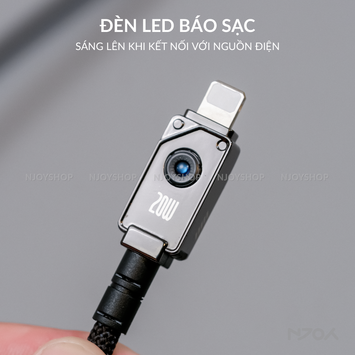 Cáp Sạc Nhanh Baseus 20W Có Đèn Led Dây Bện Chống Đứt Gãy Dài 1m 2m Cho iPhone 11 12 13 14 Pro Max