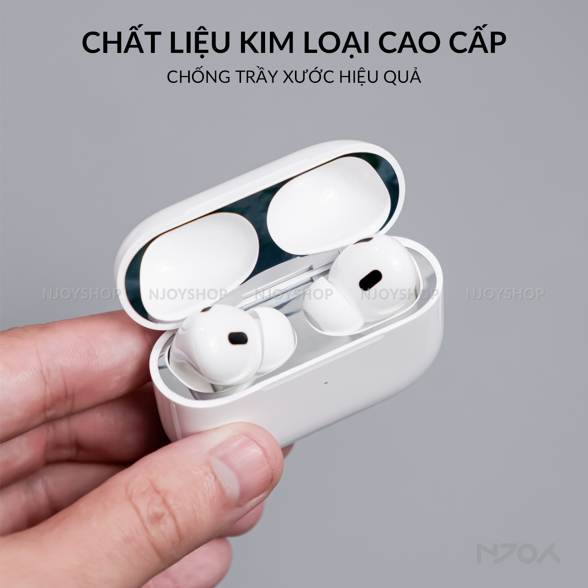 Miếng Dán Kim Loại Ahastyle Cao Cấp Chống Bụi Bảo Vệ Hộp Sạc Tai Nghe Airpods Pro 2 3 4