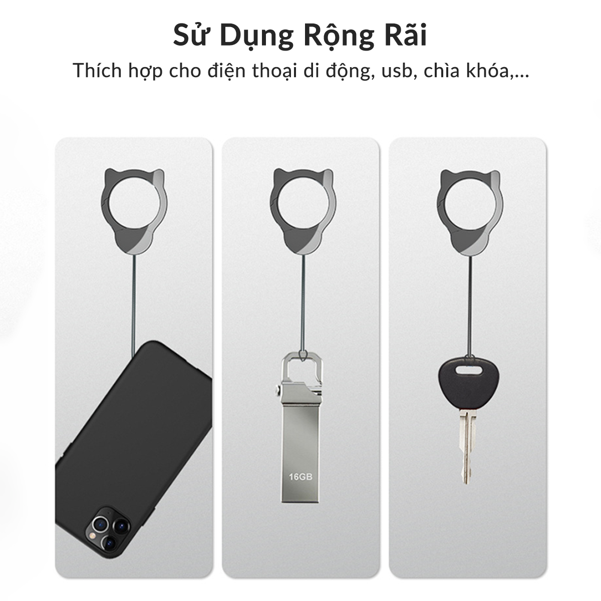 Móc Khóa Khóa Mèo Đen Tiện Dụng Chống Thất Lạc Cho Chìa Khóa Điện Thoại USB Njoyshop
