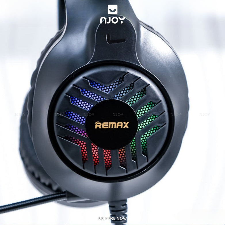 Tai Nghe Chụp Tai Remax Chân Cắm 3.5mm Đèn Led Rbg Có Mic Cho Máy Tính Laptop Điện Thoại Njoyshop