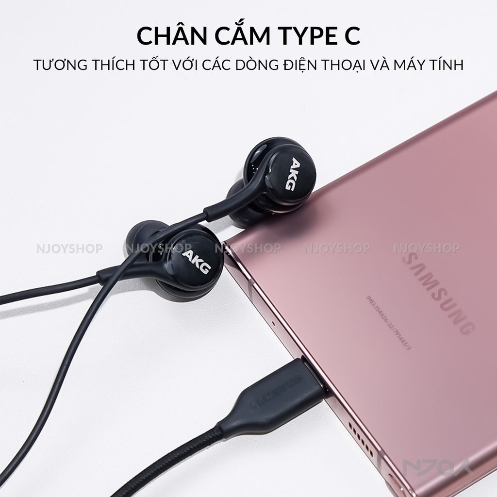 Tai Nghe Nhét Tai Chống Ồn AKG Chân Cắm Type C Cho Điện Thoại Laptop Note 10 Note 20 S20 S21 Ultra