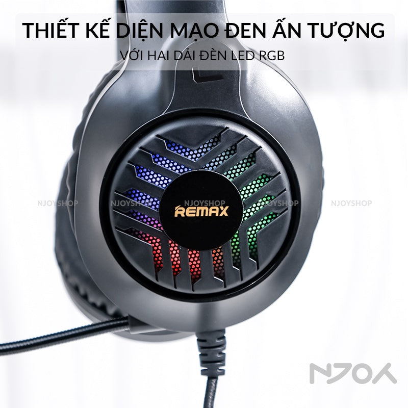Tai Nghe Chụp Tai Remax Chân Cắm 3.5mm Đèn Led Rbg Có Mic Cho Máy Tính Laptop Điện Thoại Njoyshop