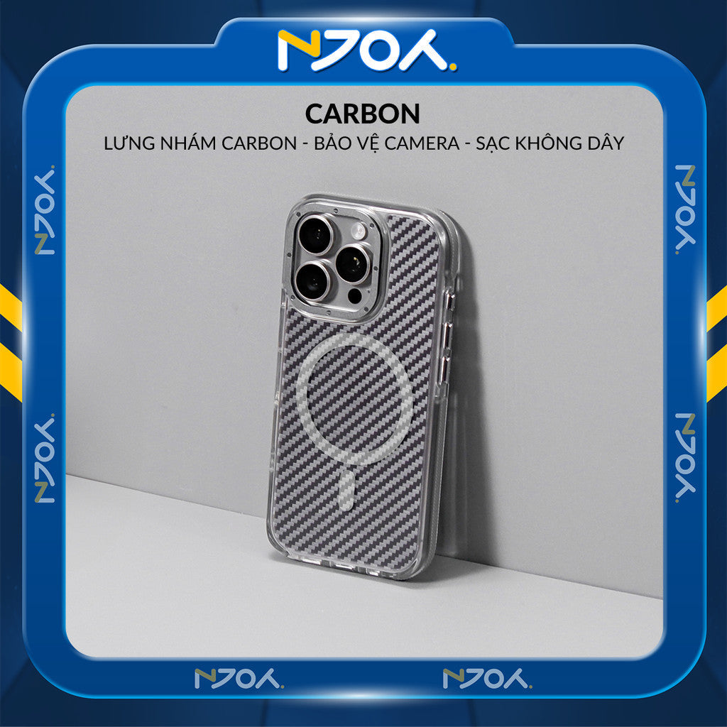 Ốp Magsafe Carbon Lưng Nhám Viền Chống Trượt Cho iPhone 17 Pro Max 16 15
