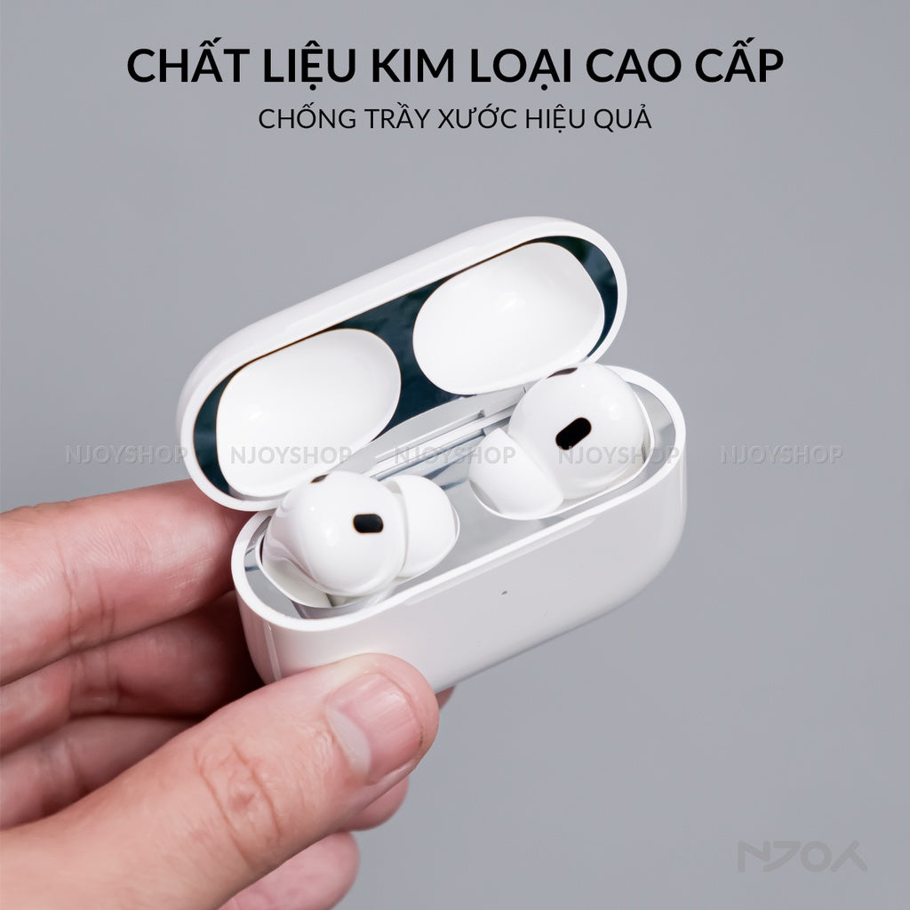 Miếng Dán Kim Loại Ahastyle Cao Cấp Chống Bụi Bảo Vệ Hộp Sạc Tai Nghe Airpods Pro 2 3 4