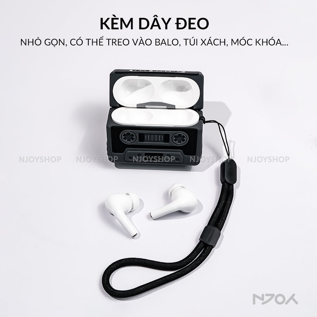 Ốp In Hình Cassette Silicon Kèm Dây Đeo Cho Tai Nghe Airpods 4 3 Airpods Pro 3 2 Njoyshop