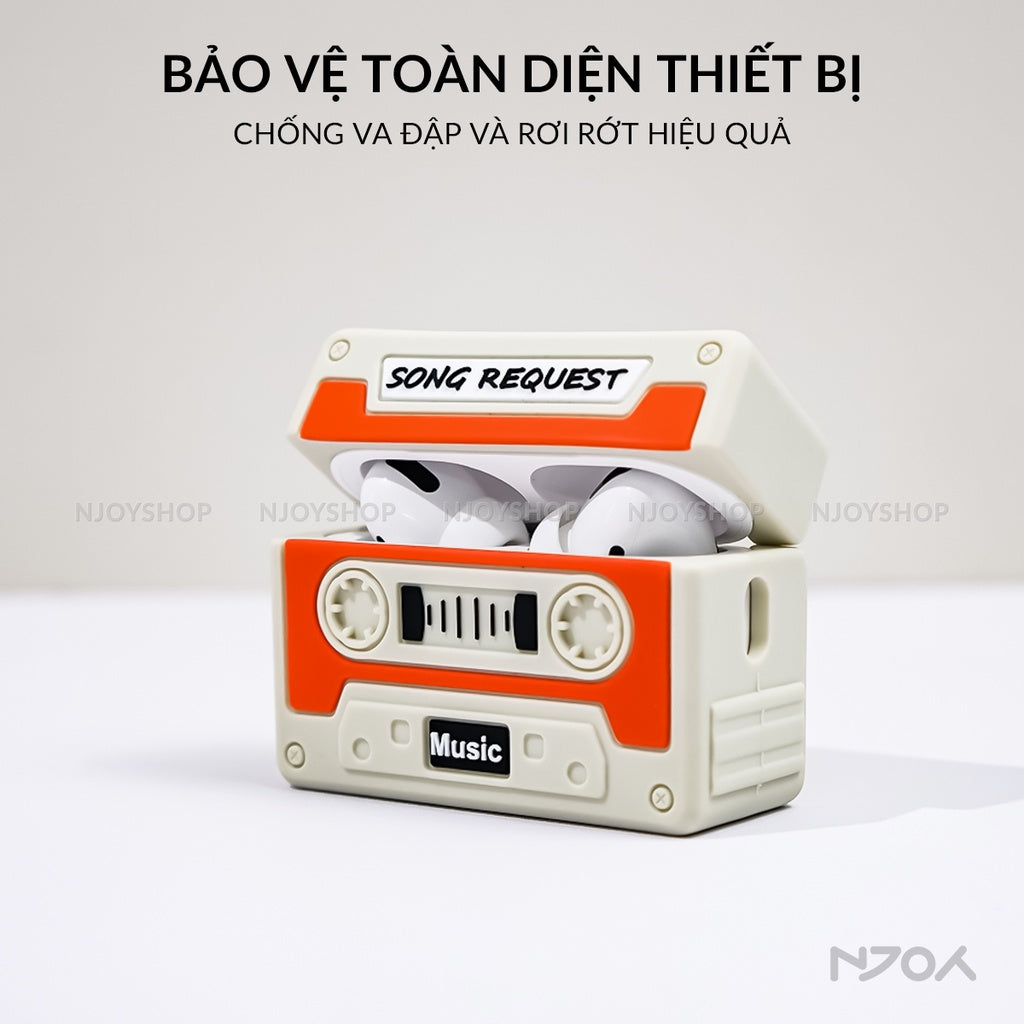 Ốp In Hình Cassette Silicon Kèm Dây Đeo Cho Tai Nghe Airpods 4 3 Airpods Pro 3 2 Njoyshop