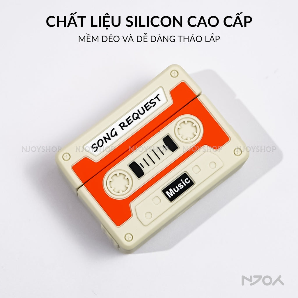 Ốp In Hình Cassette Silicon Kèm Dây Đeo Cho Tai Nghe Airpods 4 3 Airpods Pro 3 2 Njoyshop