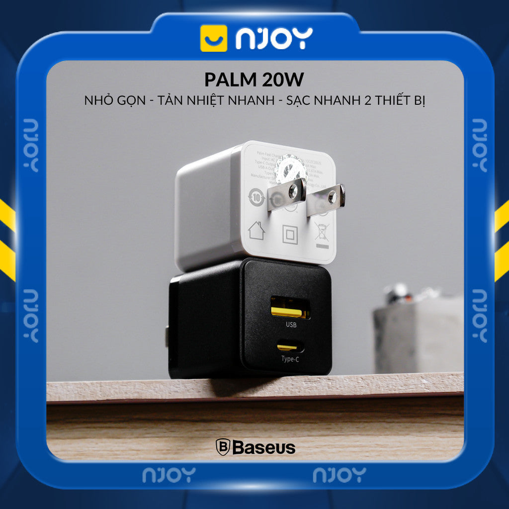 Củ Sạc Nhanh 20W Baseus Palm 2 Cổng Type C USB-A Nhỏ Gọn Cho iPhone Samsung