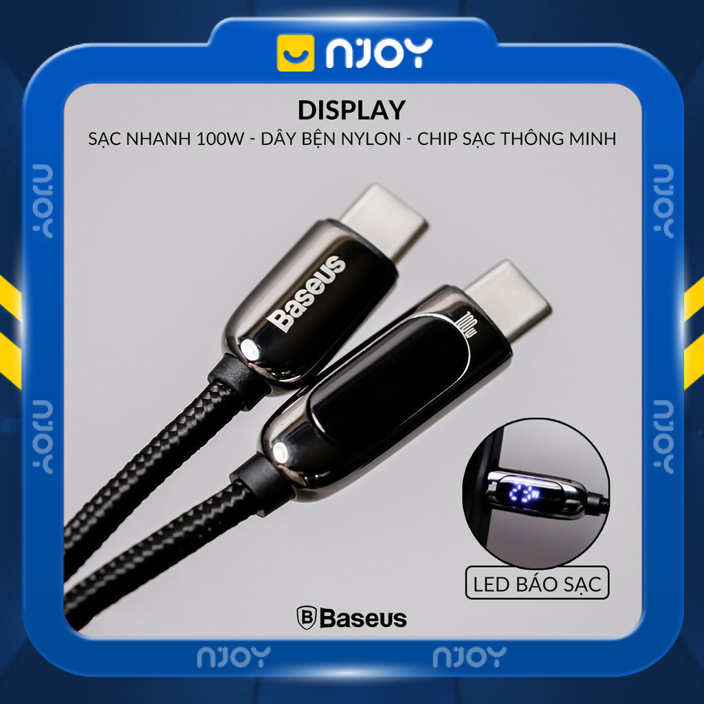 Cáp Sạc Nhanh Baseus 100W Đèn Led Báo Sạc Chống Đứt Gãy Cho iPhone iPad Laptop