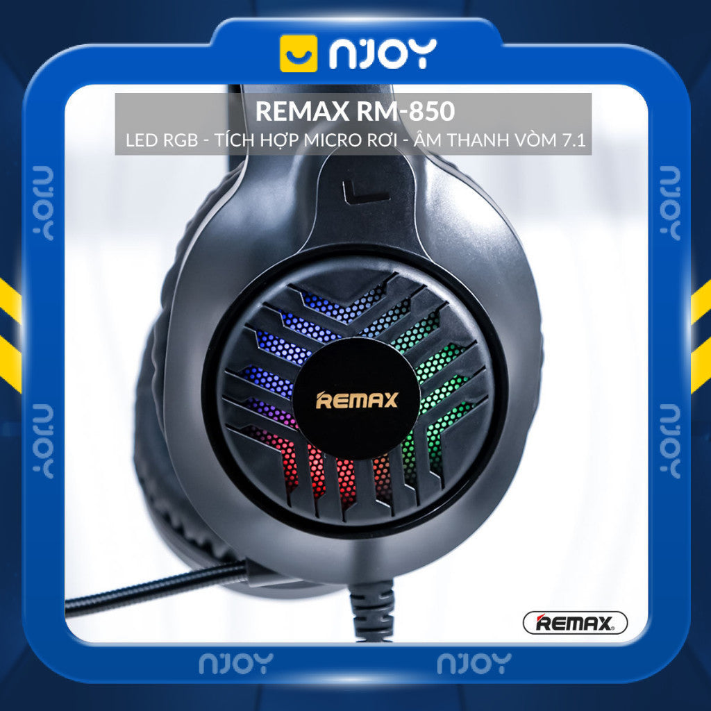 Tai Nghe Chụp Tai Remax Chân Cắm 3.5mm Đèn Led Rbg Có Mic Cho Máy Tính Laptop Điện Thoại Njoyshop