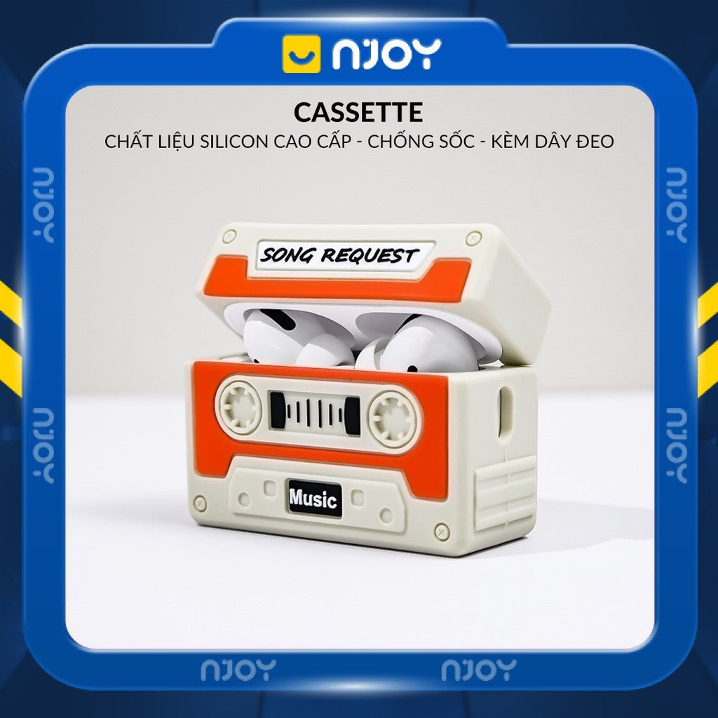 Ốp In Hình Cassette Silicon Kèm Dây Đeo Cho Tai Nghe Airpods 4 3 Airpods Pro 3 2 Njoyshop