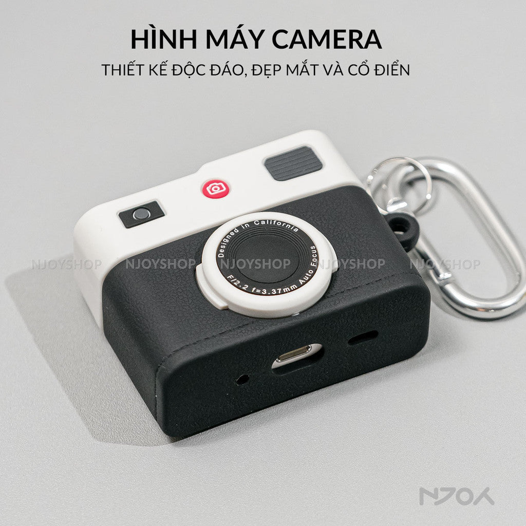 Ốp Silicon In Hình Retro Camera Kèm Móc Khóa Cho Tai Nghe AirPods Pro 3 2 Airpods 4