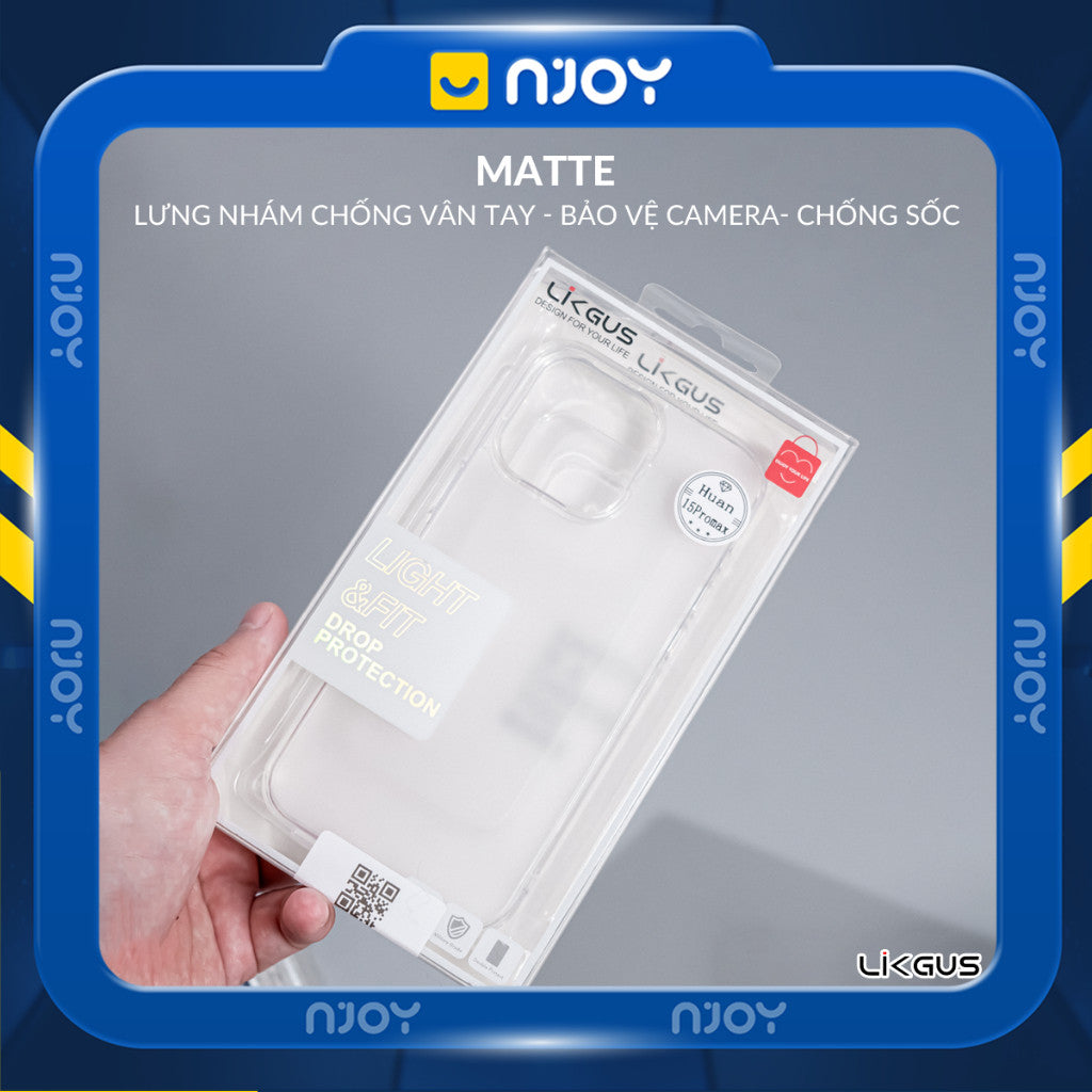 Ốp Nhám Likgus Chống Vân Tay Hỗ Trợ Sạc Không Dây Bảo Vệ Camera Cho iPhone 16 Pro Max 15 14 13 12