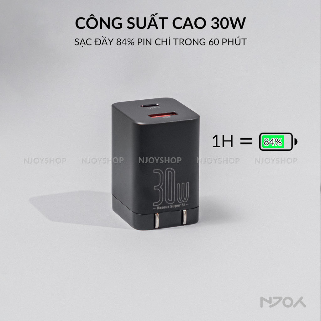 Củ Sạc Nhanh 30w Baseus 2 Cổng USB A & Type C QC 3.0 PD 3.0 Cho Điện Thoại Máy Tính Bảng Njoyshop