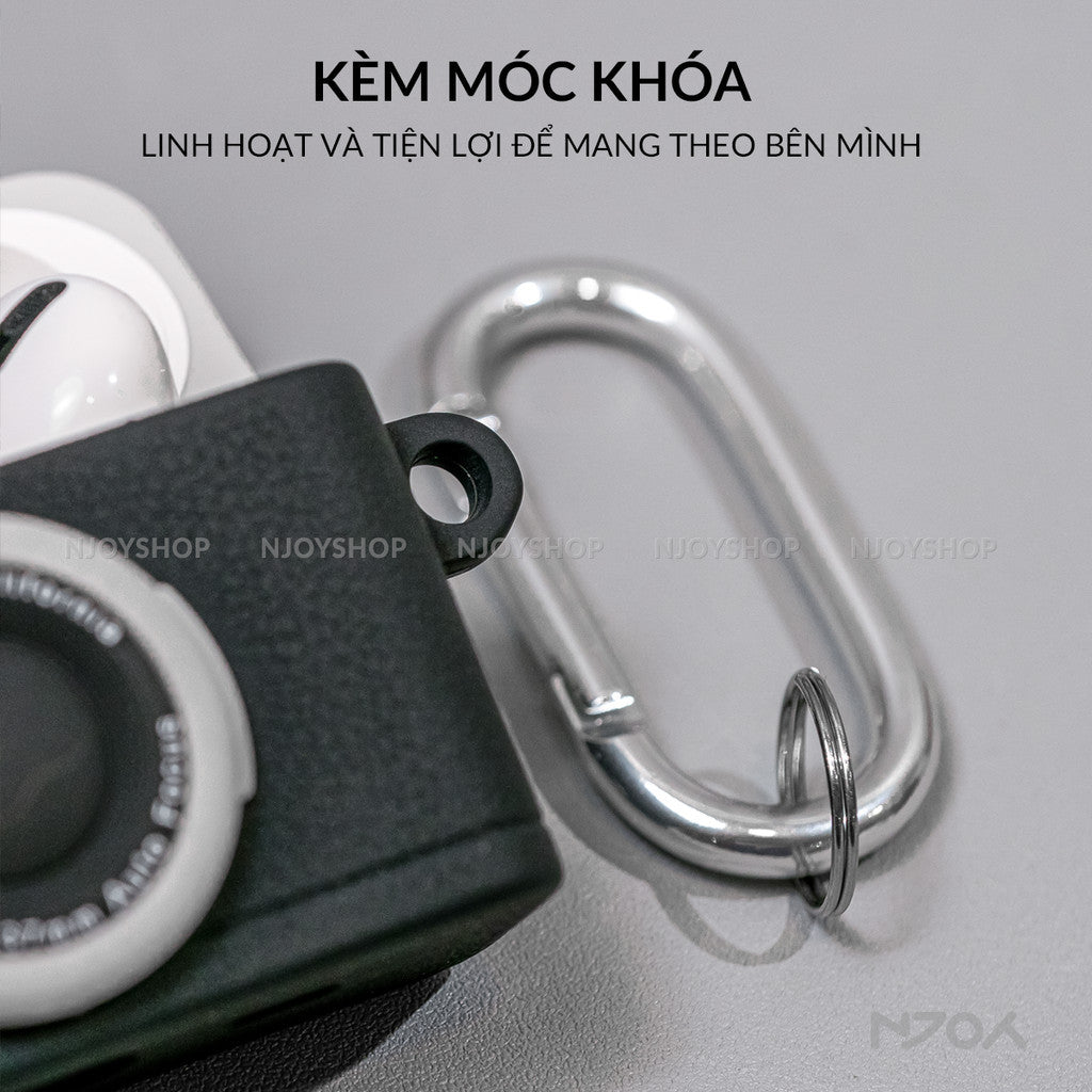 Ốp Silicon In Hình Retro Camera Kèm Móc Khóa Cho Tai Nghe AirPods Pro 3 2 Airpods 4