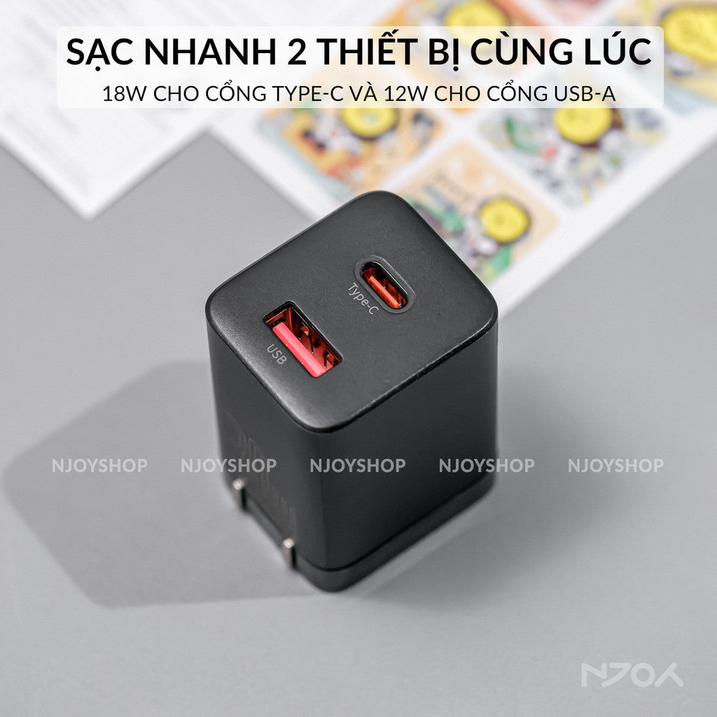 Củ Sạc Nhanh 30w Baseus 2 Cổng USB A & Type C QC 3.0 PD 3.0 Cho Điện Thoại Máy Tính Bảng Njoyshop