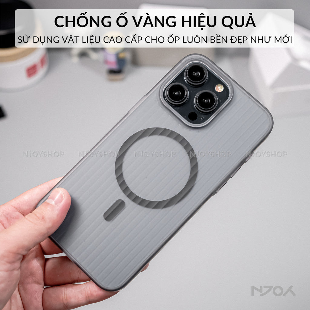 Ốp Magsafe Lưng Nhám Siêu Mỏng Sọc Vali Bảo Vệ Camera Cho iPhone 12 13 14 15 16 Pro Max