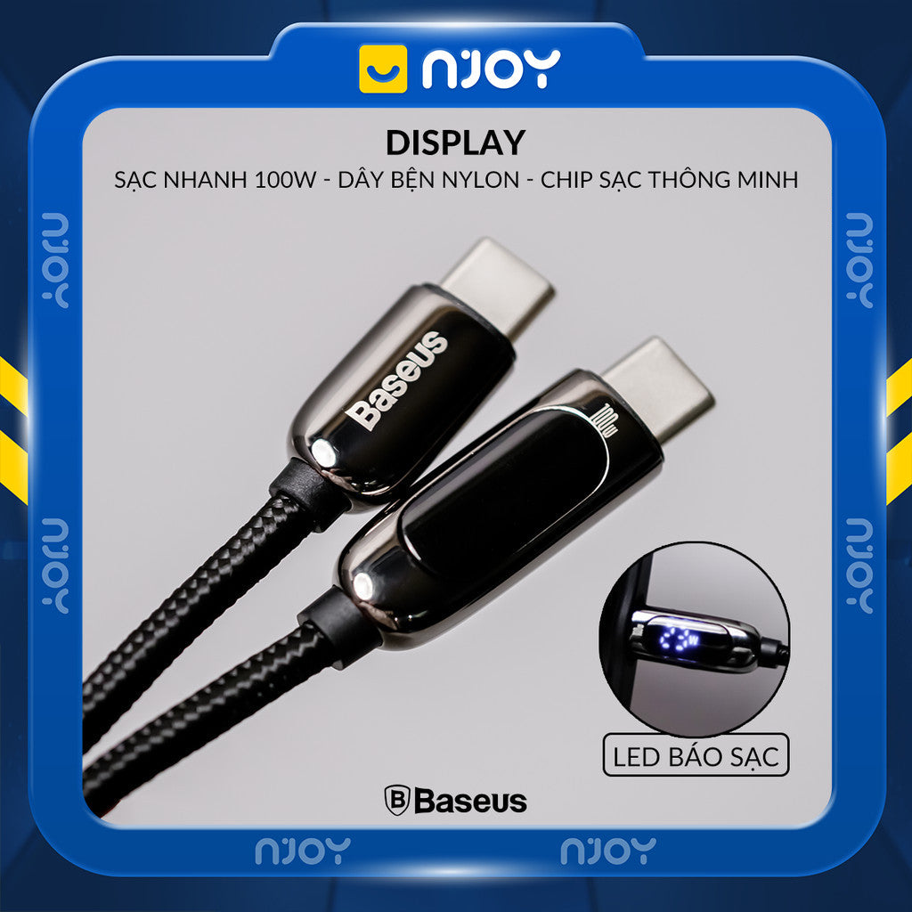 Cáp Sạc Nhanh Baseus 100W Đèn Led Báo Sạc Chống Đứt Gãy Cho iPhone iPad Laptop