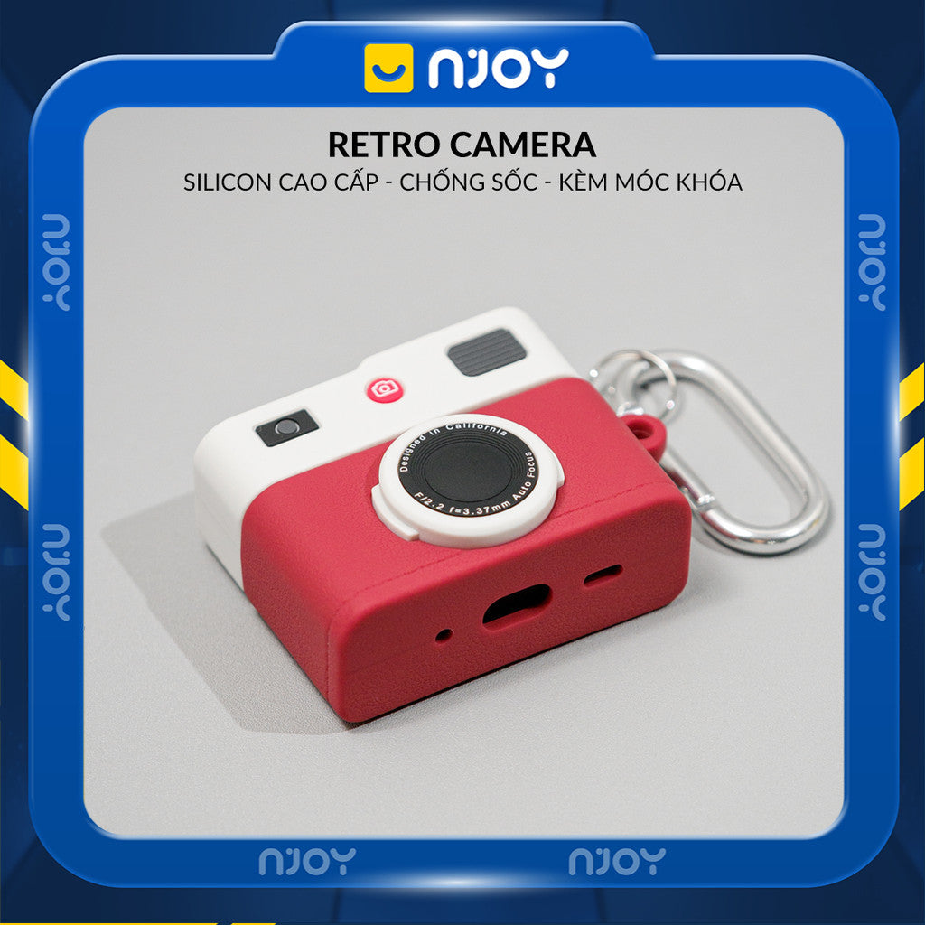 Ốp Silicon In Hình Retro Camera Kèm Móc Khóa Cho Tai Nghe AirPods Pro 3 2 Airpods 4