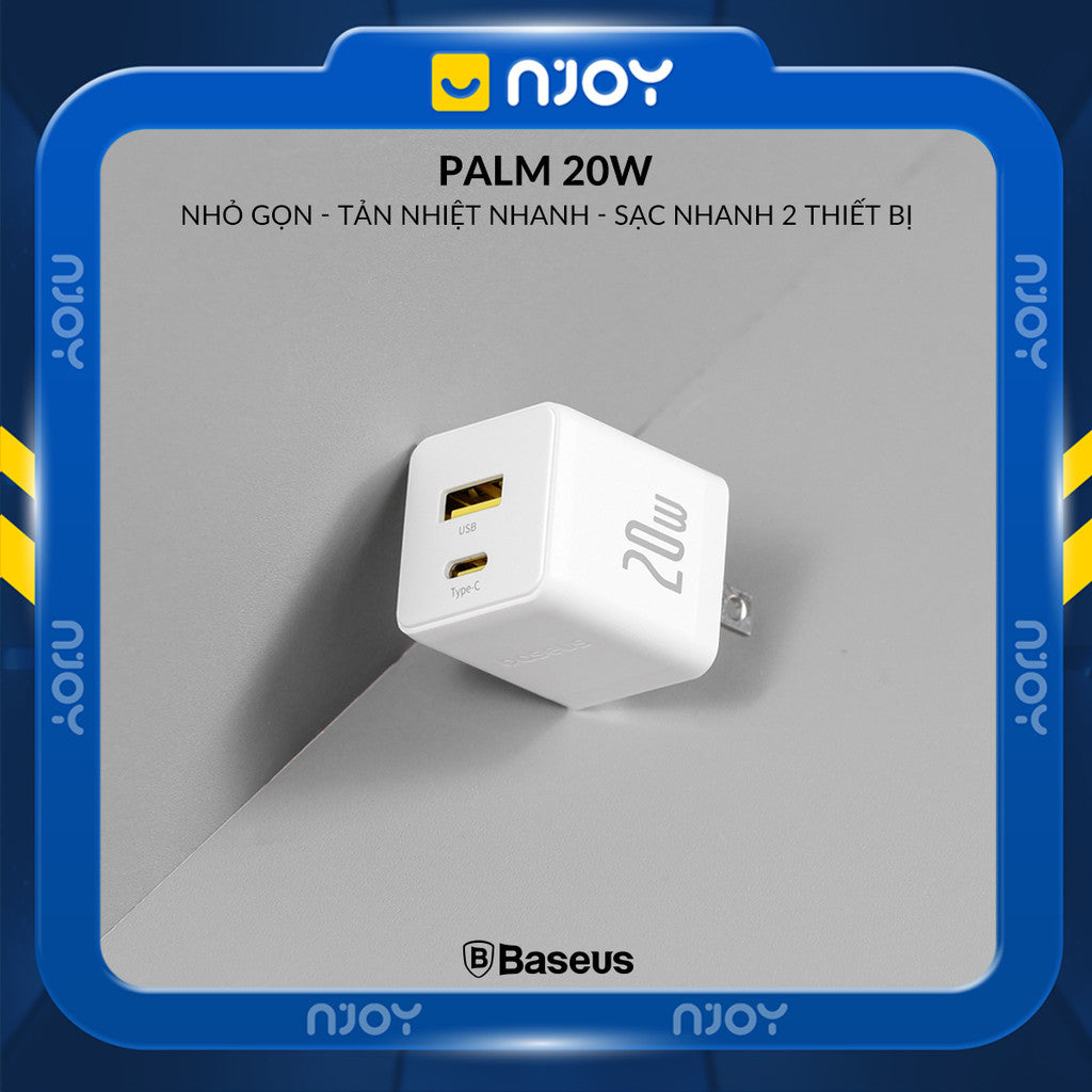 Củ Sạc Nhanh 20W Baseus Palm 2 Cổng Type C USB-A Nhỏ Gọn Cho iPhone Samsung