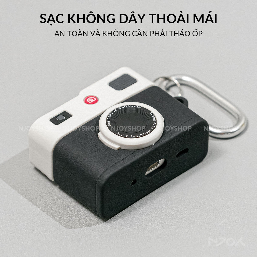 Ốp Silicon In Hình Retro Camera Kèm Móc Khóa Cho Tai Nghe AirPods Pro 3 2 Airpods 4