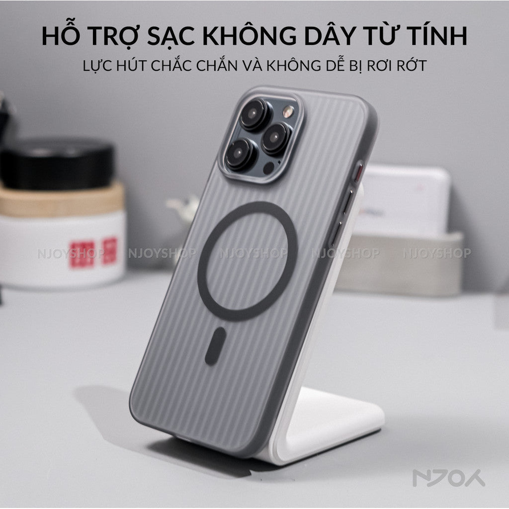 Ốp Magsafe Lưng Nhám Siêu Mỏng Sọc Vali Bảo Vệ Camera Cho iPhone 12 13 14 15 16 Pro Max