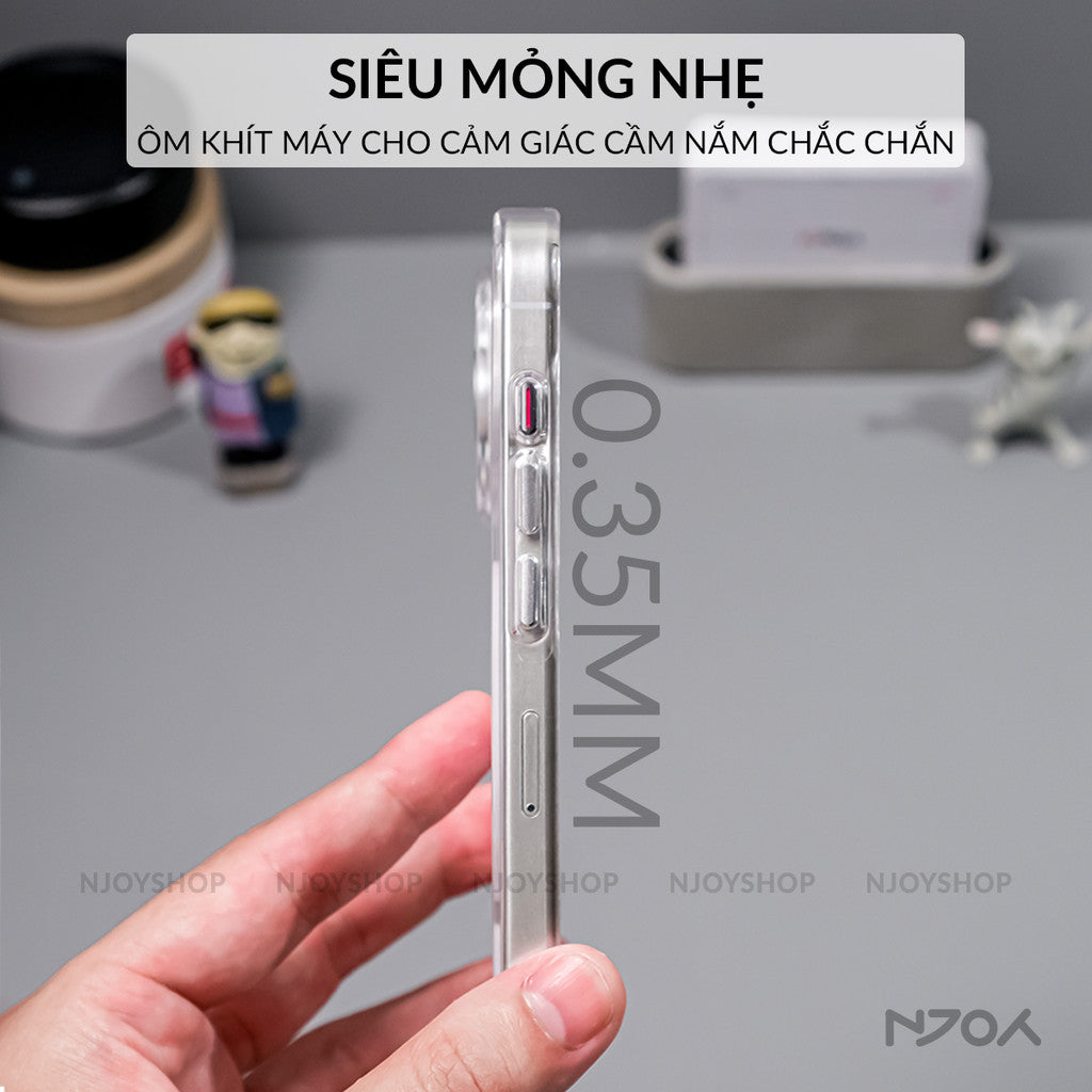 Ốp Siêu Mỏng Trong Suốt Hỗ Trợ Sạc Không Dây Bảo Vệ Camera Cho iPhone