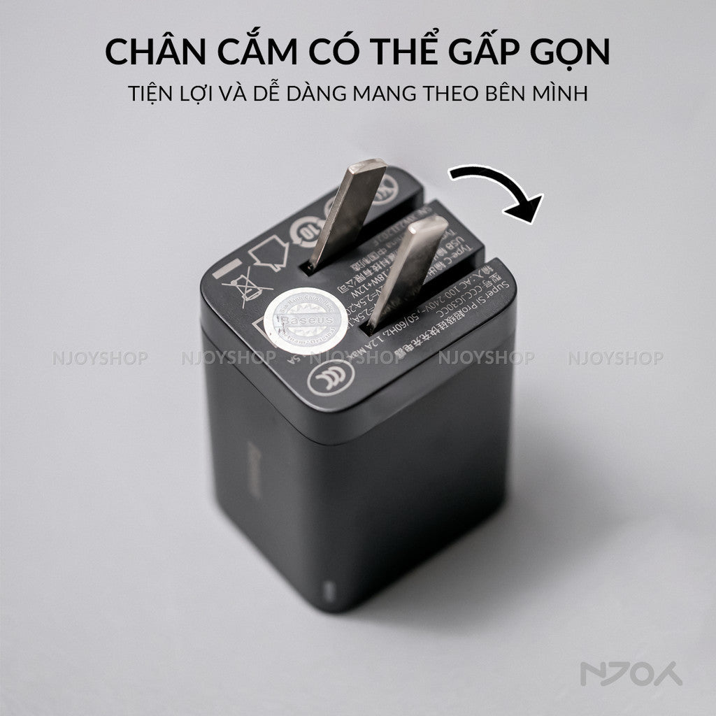Củ Sạc Nhanh 30w Baseus 2 Cổng USB A & Type C QC 3.0 PD 3.0 Cho Điện Thoại Máy Tính Bảng Njoyshop