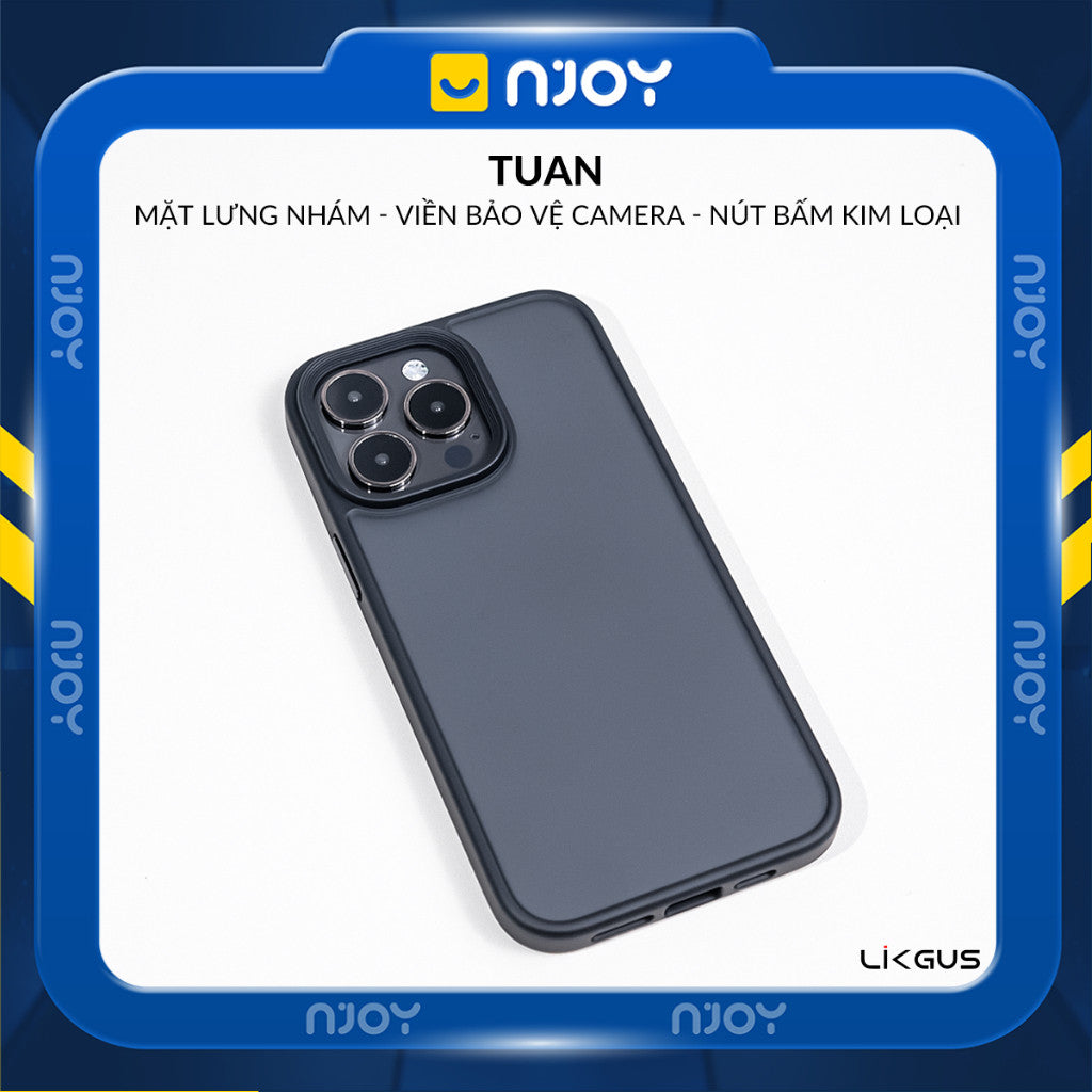 Ốp Nhám Viền Màu Chống Vân Tay Likgus Nút Kim Loại Cho iPhone 17 Pro Max 16 15 14 13 12 11