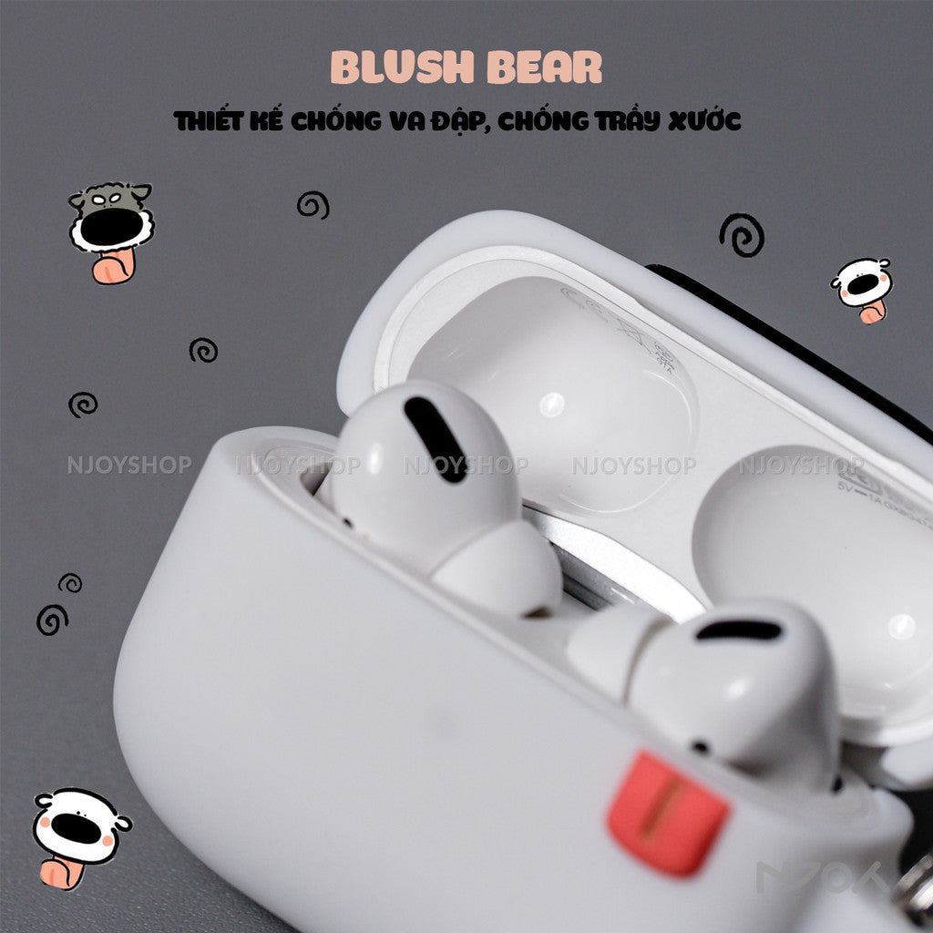 Ốp Silicon In Hình Gấu Dễ Thương Chống Sốc Kèm Móc Khóa Cho AirPods Pro 3 2