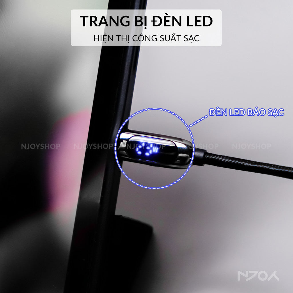 Cáp Sạc Nhanh Baseus 100W Đèn Led Báo Sạc Chống Đứt Gãy Cho iPhone iPad Laptop