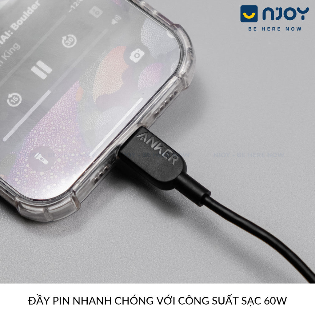 Cáp Sạc Nhanh 60W Anker 310 Type C To Type C Cho Điện Thoại iPhone 16 Pro Max 15 Samsung