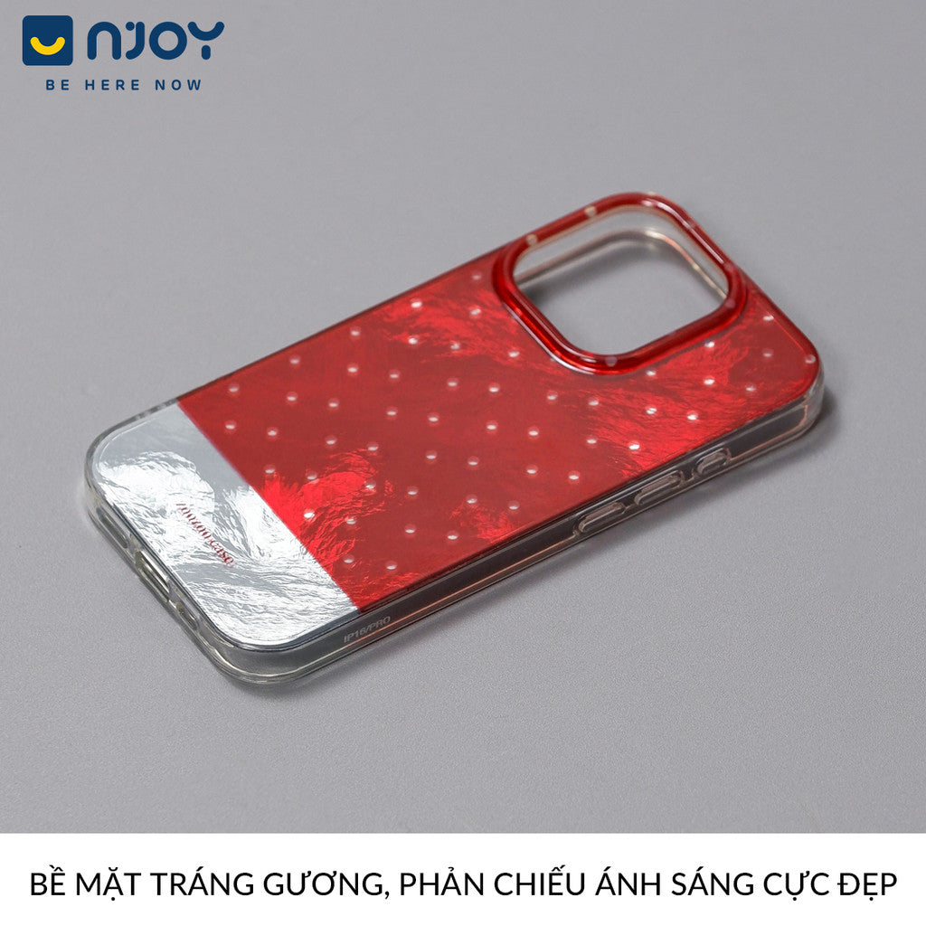Ốp Lưng Chấm Bi Màu Đỏ Phản Quang Tráng Gương Cho Điện Thoại iPhone 18 Pro Max 17 16 15 14 13 12