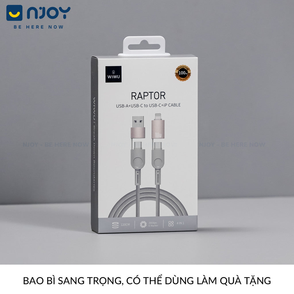 Cáp Sạc Đa Năng Wiwu 4 in 1 100W Chống Đứt Gãy Cho Điện Thoại iPhone Samsung Laptop Macbook iPad