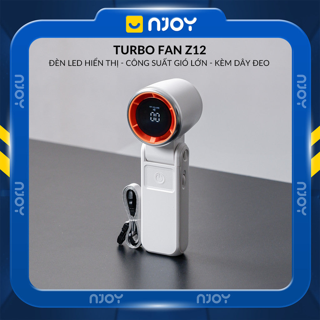 Quạt Cầm Tay Mini Siêu Nhỏ Gọn Chống Ồn Sạc Tích Điện Type C Pin Dung Lượng Lớn Màn Hình LCD