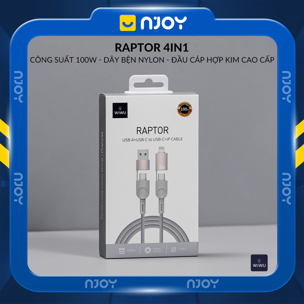 Cáp Sạc Đa Năng Wiwu 4 in 1 100W Chống Đứt Gãy Cho Điện Thoại iPhone Samsung Laptop Macbook iPad