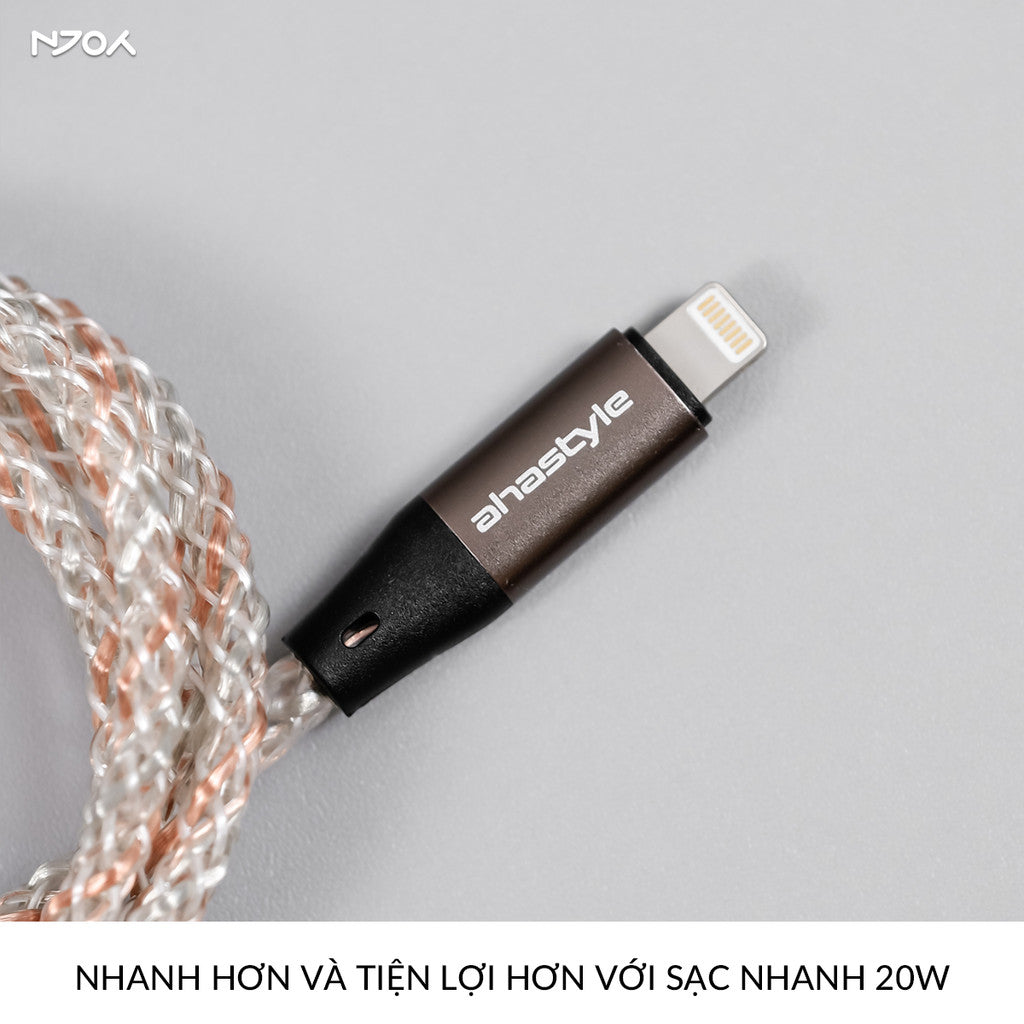 Cáp Sạc Nhanh Ahastyle 20W 60W Có Đèn RGB Phát Sáng Cho iPhone Samsung iPad Oppo