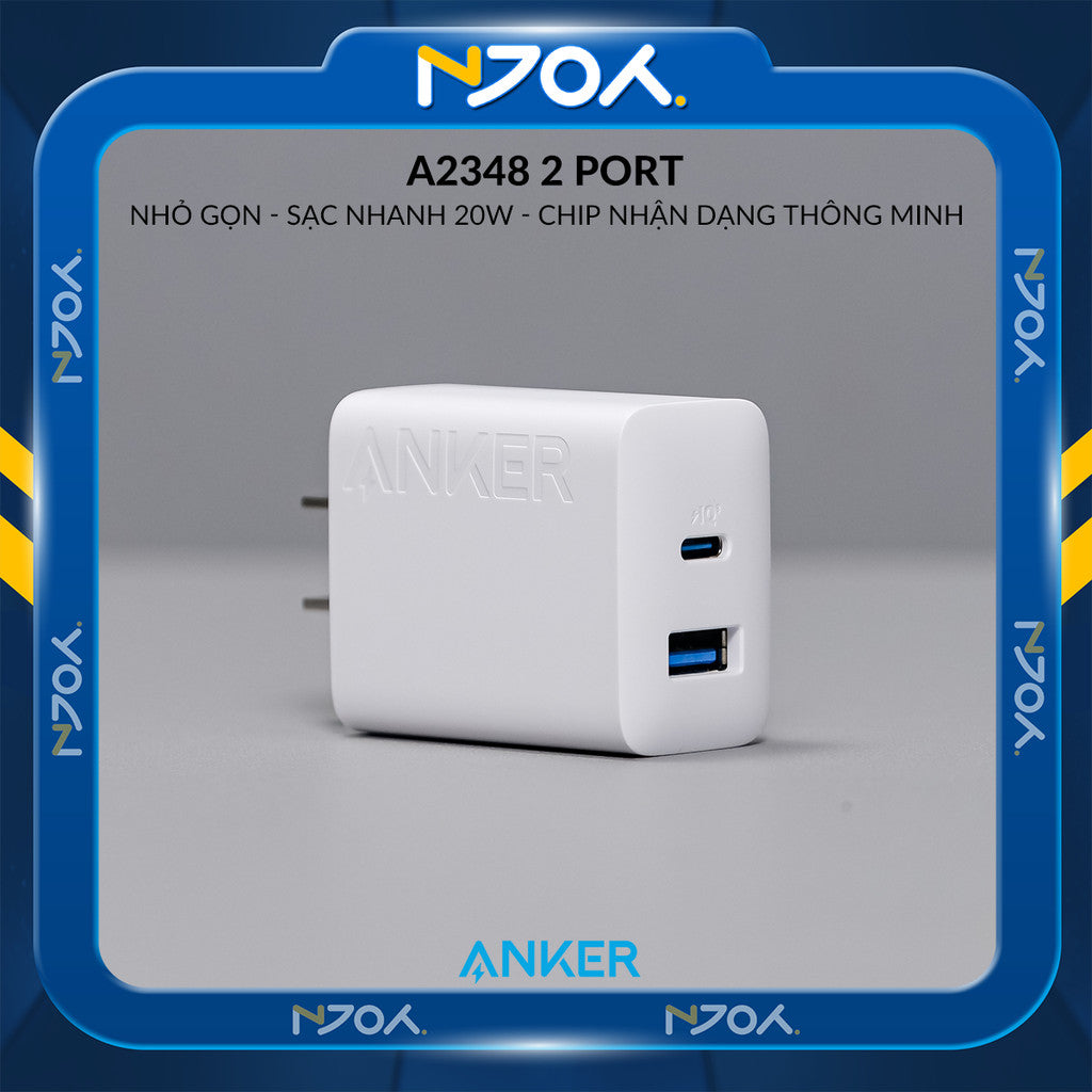 Củ Sạc Nhanh Anker 20W 2 Cổng Sạc Type C Usb Nhỏ Gọn Cho Điện Thoại iPhone 16 Pro Max 15 14 13 12