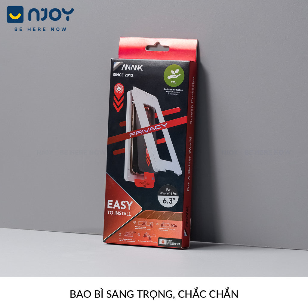 Kính Cường Lực Tự Dán Chống Trộm Anank 2.5D Cao Cấp Cho Điện Thoại iPhone 16 Pro Max 15 14 13