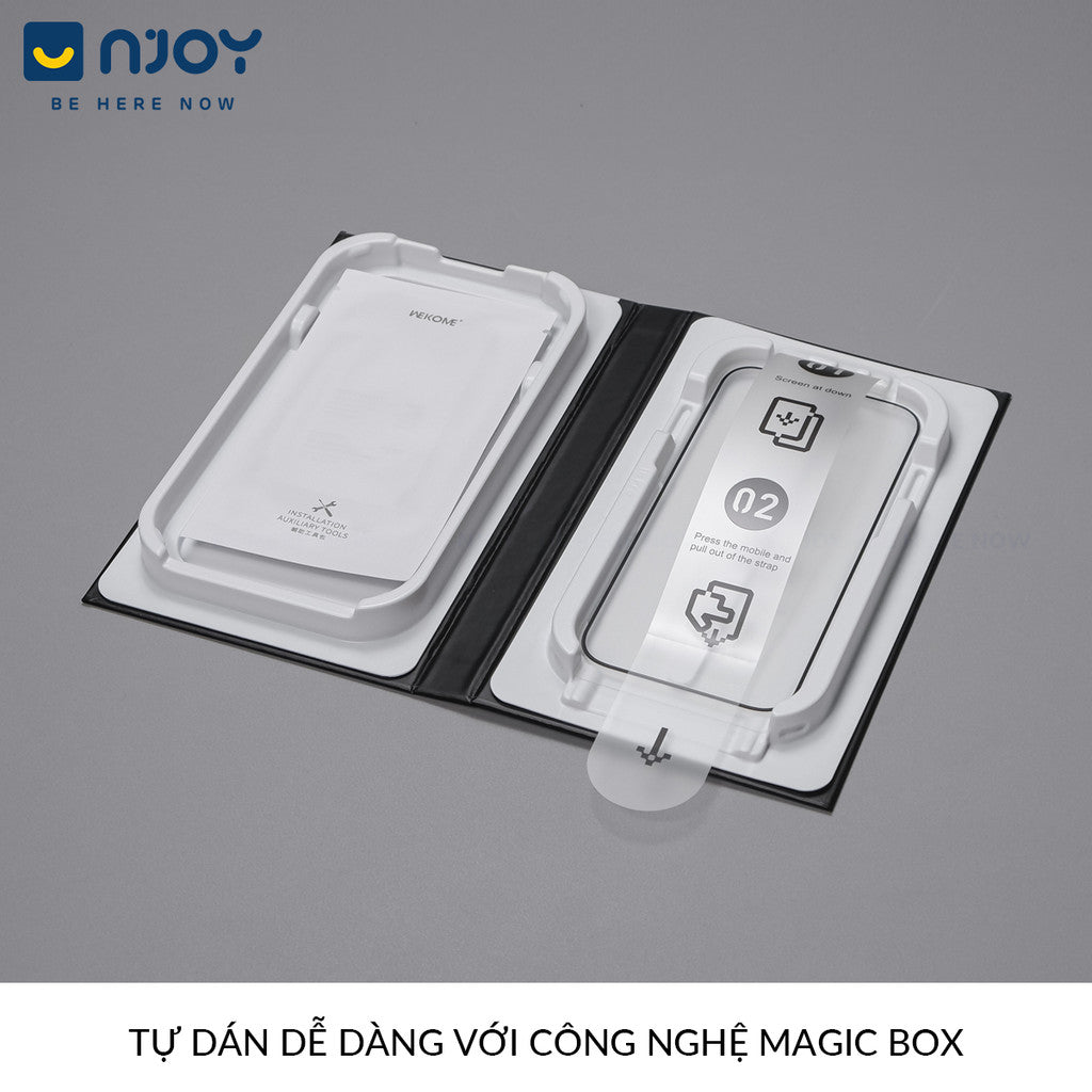 Kính Cường Lực Tự Dán Trong Suốt Wekome 6D Corning Magic Box Cho Điện Thoại iPhone 16 Pro Max 15 14