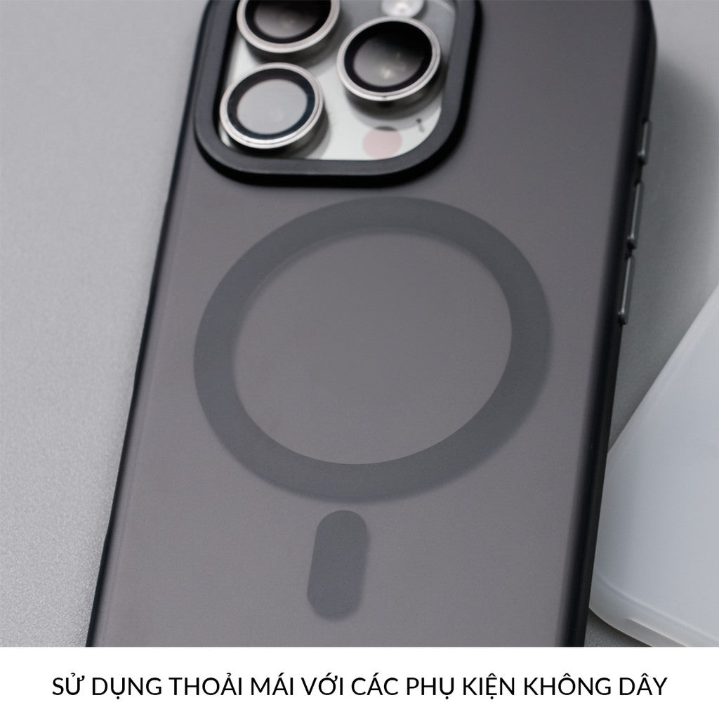 Ốp Nhám Hỗ Trợ Sạc Không Dây Từ Tính Cao Cấp Bảo Vệ Camera Cho Điện Thoại iPhone 16 Pro Max 15 14