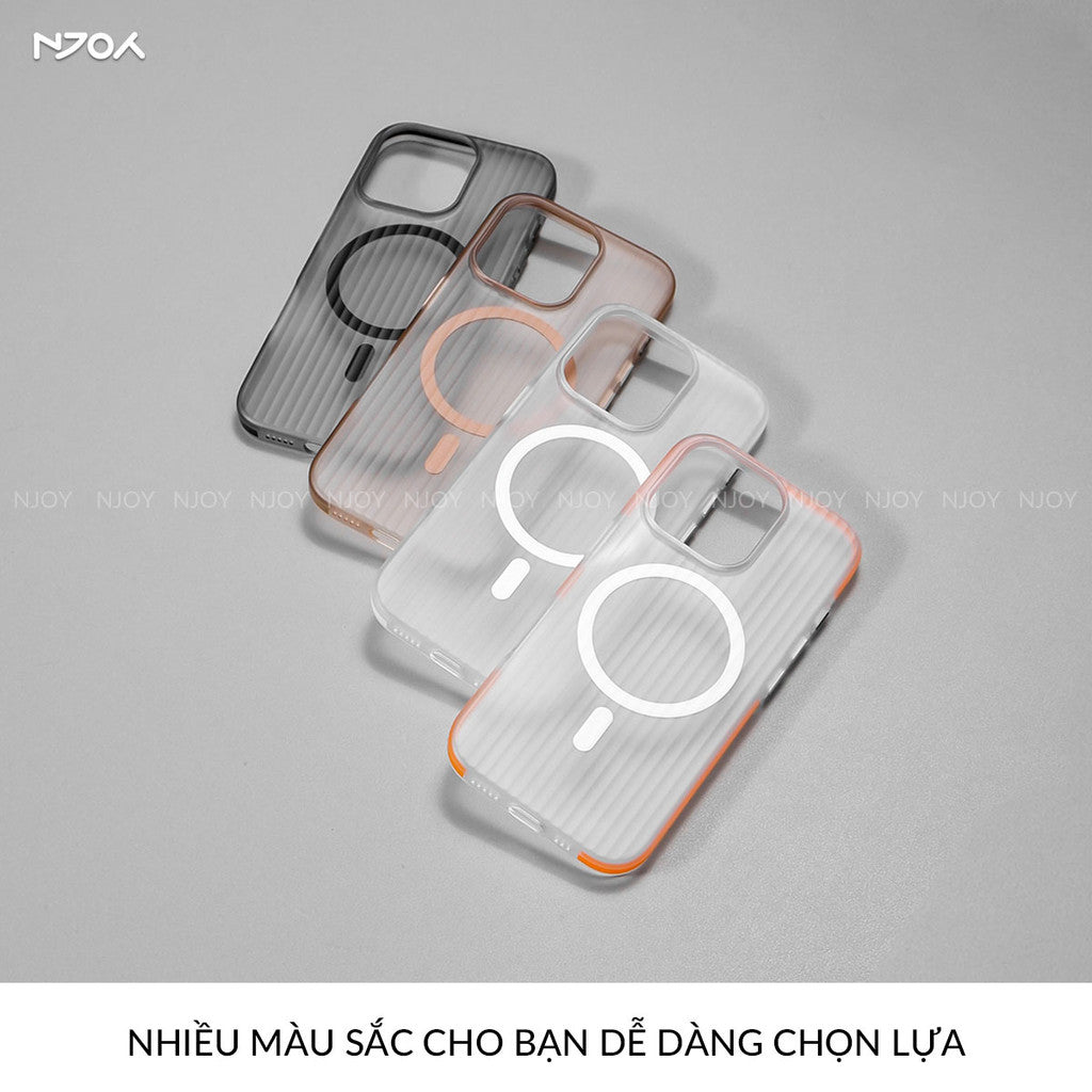 Ốp Nhám Sọc Nổi 3D Njoy Tích Hợp Sạc Nam Châm Từ Tính Cho iPhone 17 Pro Max 16 15 14 13 12