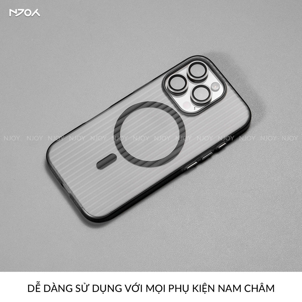 Ốp Nhám Sọc Nổi 3D Njoy Tích Hợp Sạc Nam Châm Từ Tính Cho iPhone 17 Pro Max 16 15 14 13 12