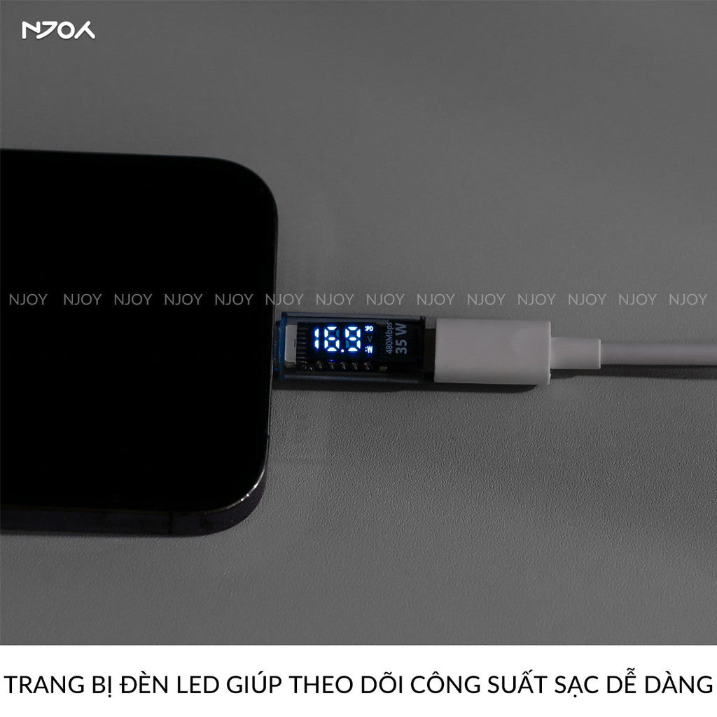 Đầu Chuyển Type-C to Lightning 35W Njoy Màn Hình Led Cho Điện Thoại iPhone 16 Pro Max 15 14 13 12 11