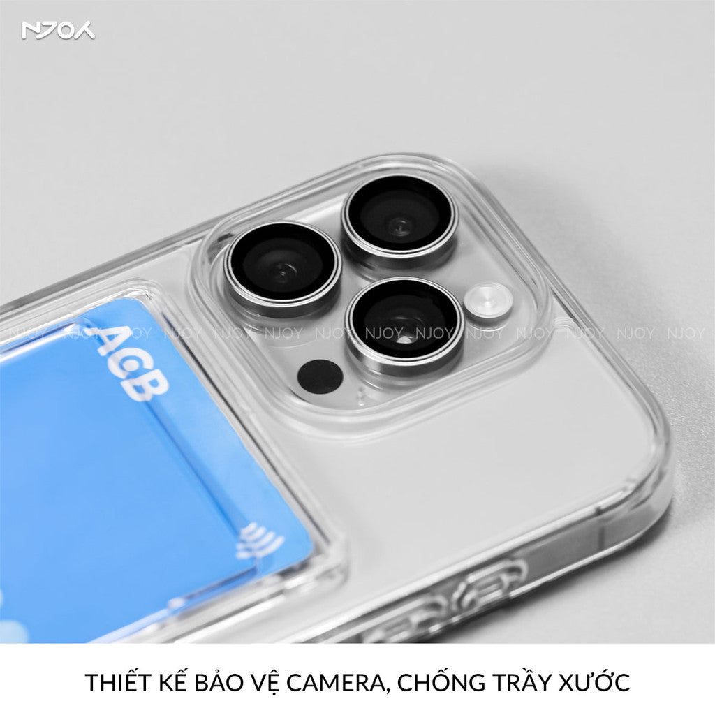 Ốp Lưng Trong Suốt Njoy Đựng Thẻ Bảo Vệ Camera Chống Sốc Cho iPhone 17 Pro Max 16 15 14 13 12