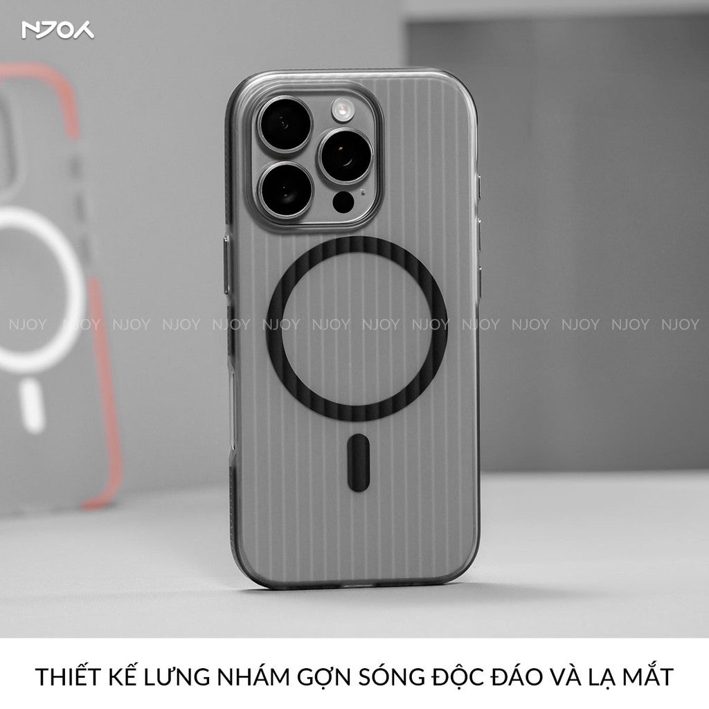 Ốp Nhám Sọc Nổi 3D Njoy Tích Hợp Sạc Nam Châm Từ Tính Cho iPhone 17 Pro Max 16 15 14 13 12