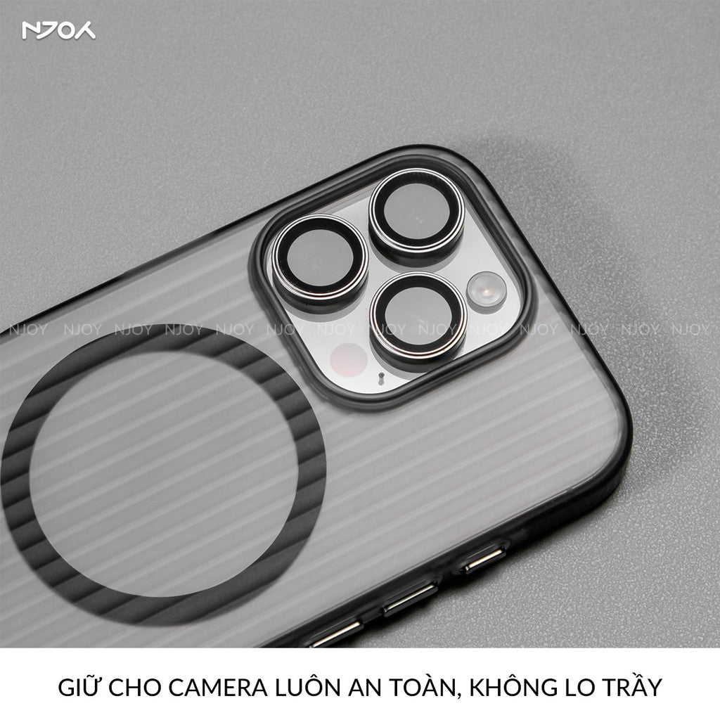 Ốp Nhám Sọc Nổi 3D Njoy Tích Hợp Sạc Nam Châm Từ Tính Cho iPhone 17 Pro Max 16 15 14 13 12