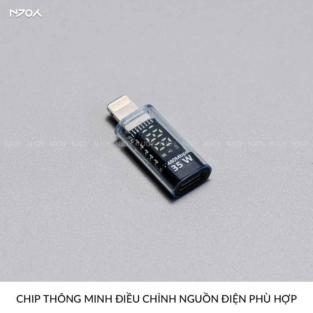 Đầu Chuyển Type-C to Lightning 35W Njoy Màn Hình Led Cho Điện Thoại iPhone 16 Pro Max 15 14 13 12 11